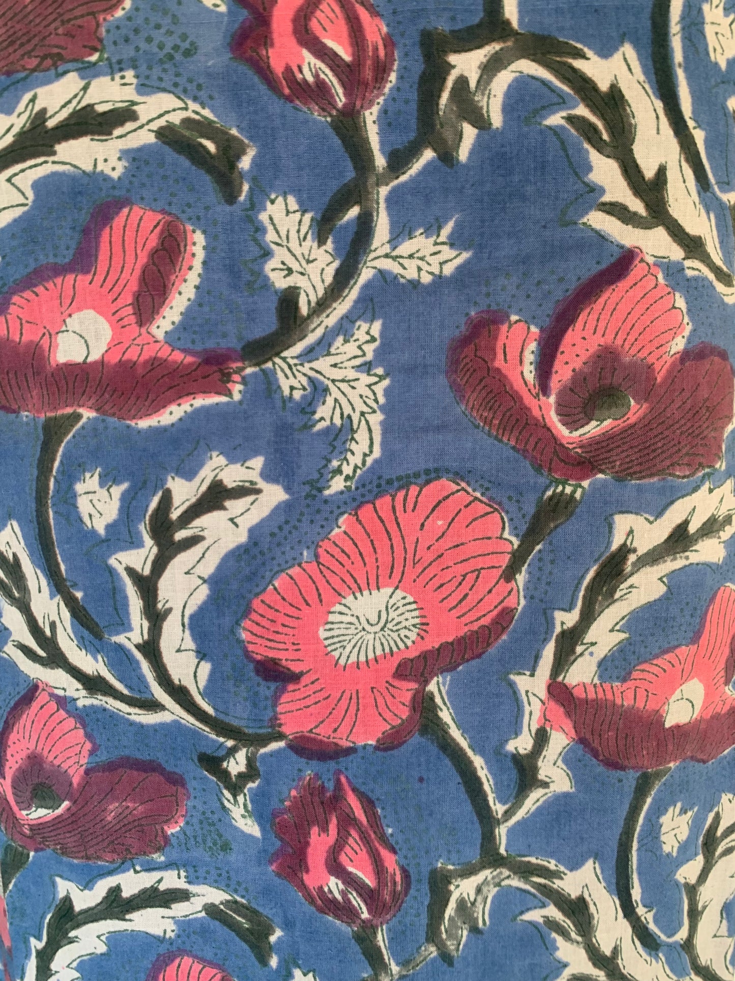 Blue Floral Hand Block Print A-Line Dress