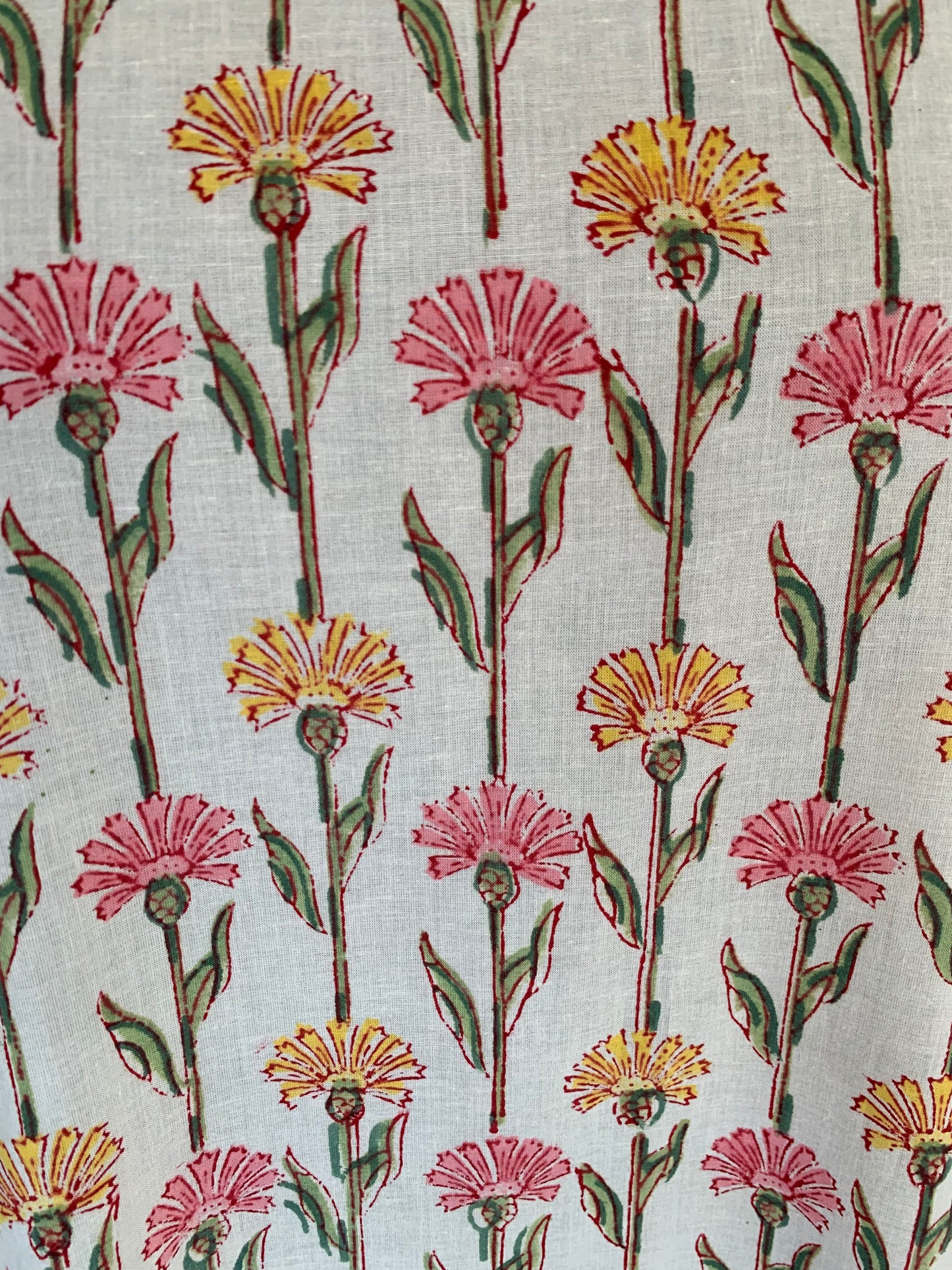 White Floral Hand Block Print A-Line Dress