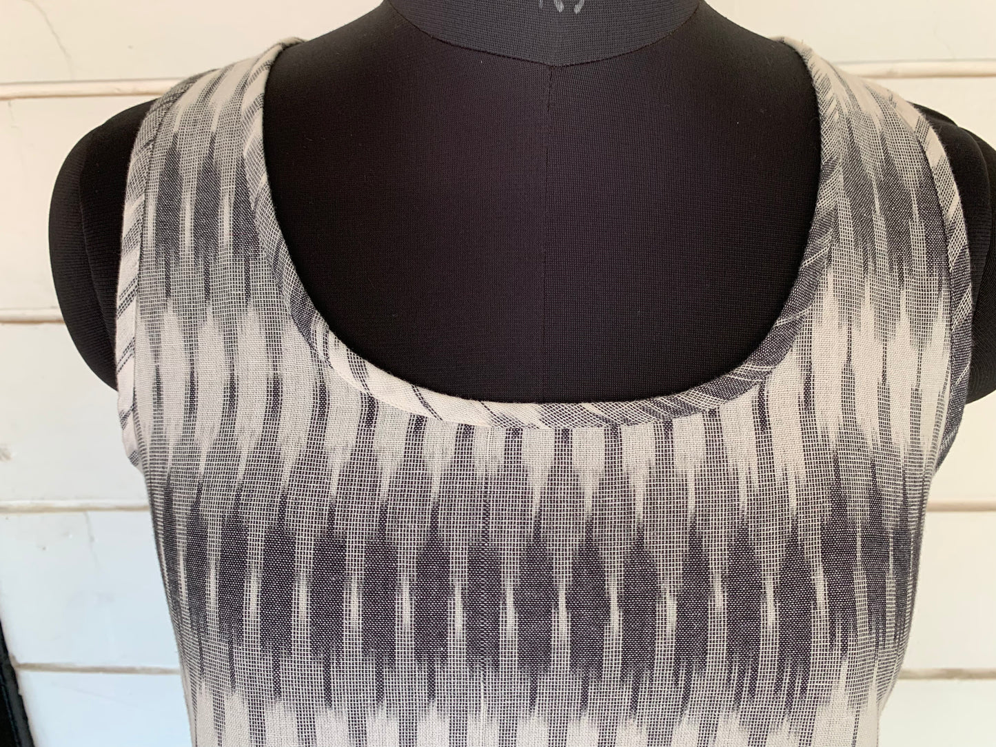 Gray Geometric Ikat A-Line Dress