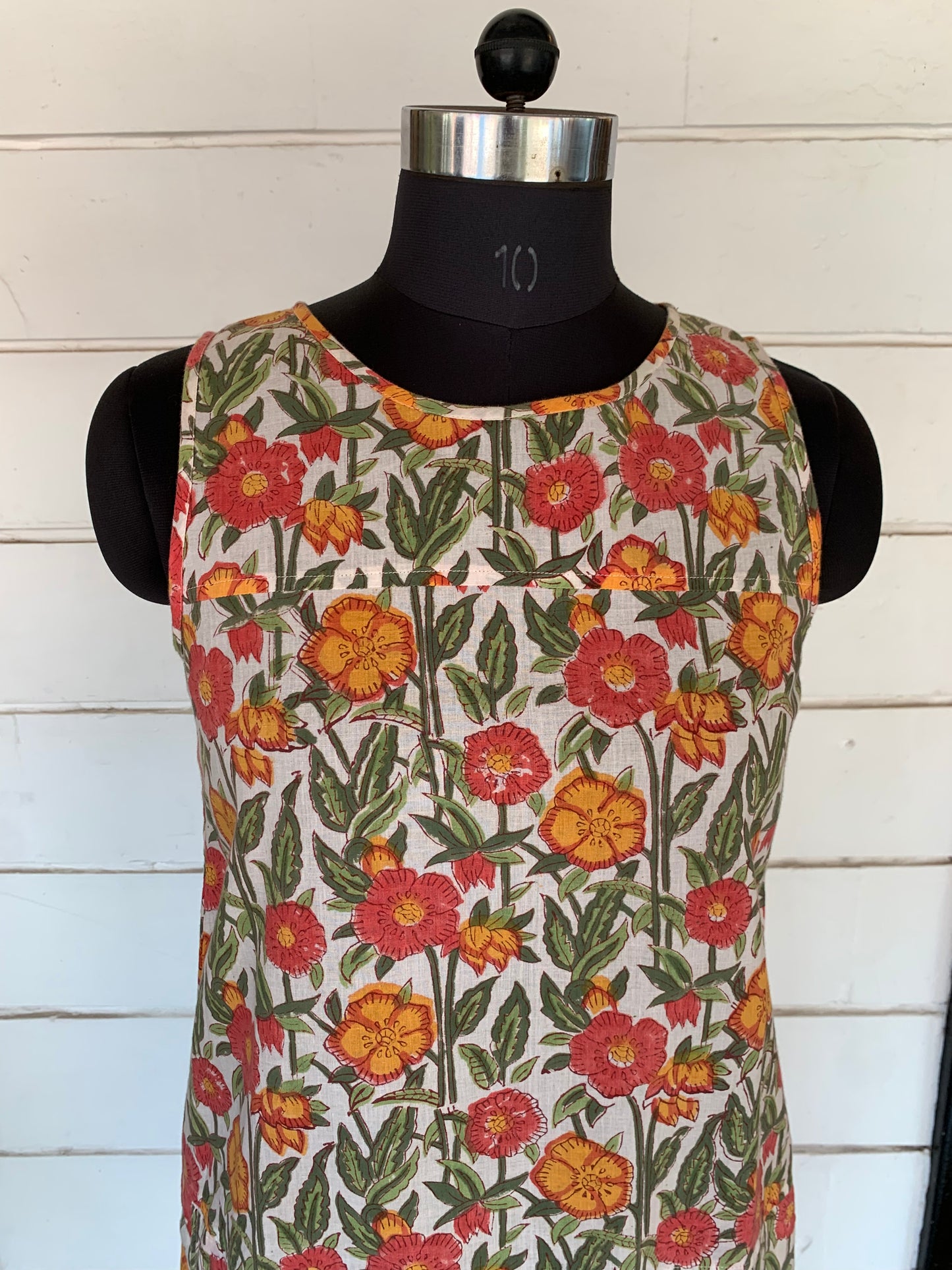 White Floral Hand Block Print Alice Dress