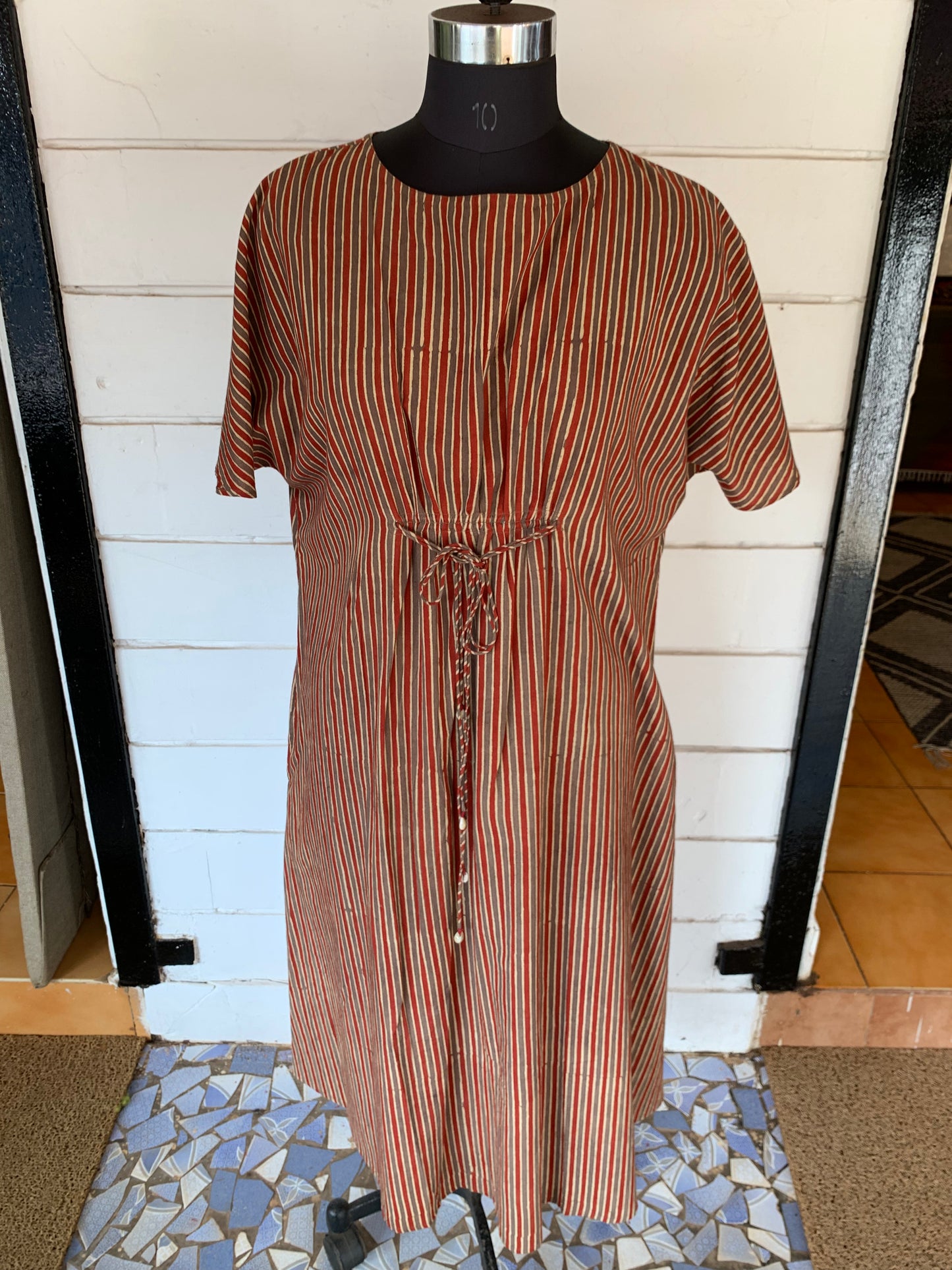 Red & Brown Vertical Stripes Diva Dress