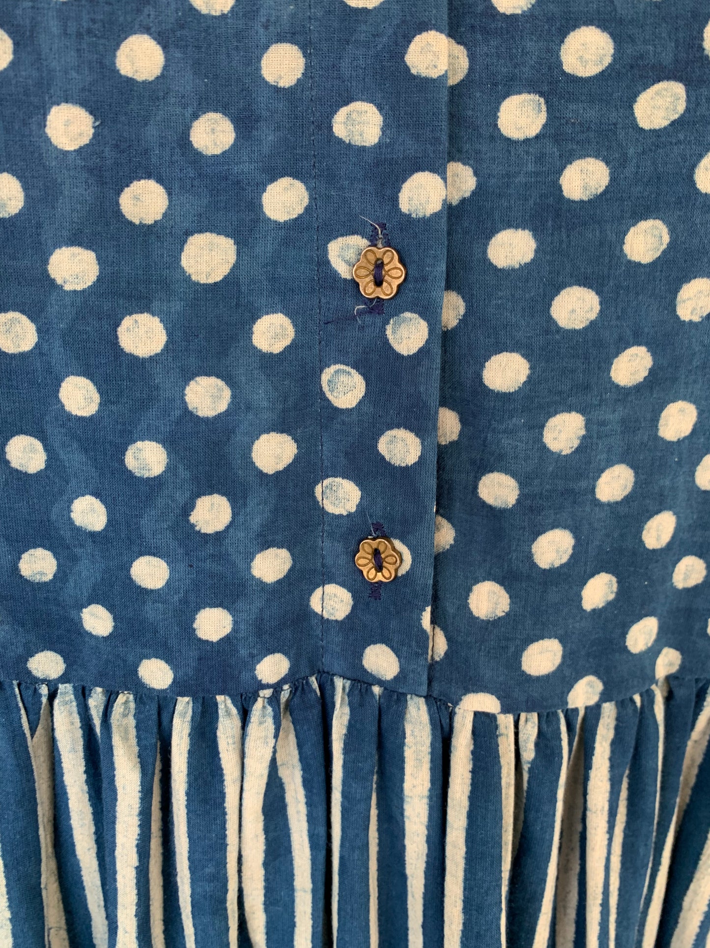 Blue Hand Block Print Donna Dress with Polka Dots