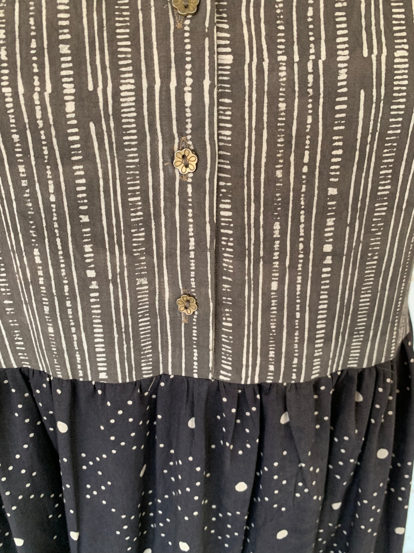 Grey Hand Block Print Donna Dress with Polka Dots