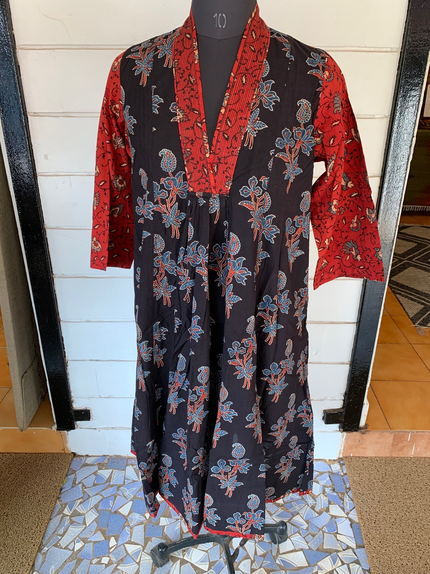 Black Farzana Dress with Red Polka Dots Sleeves