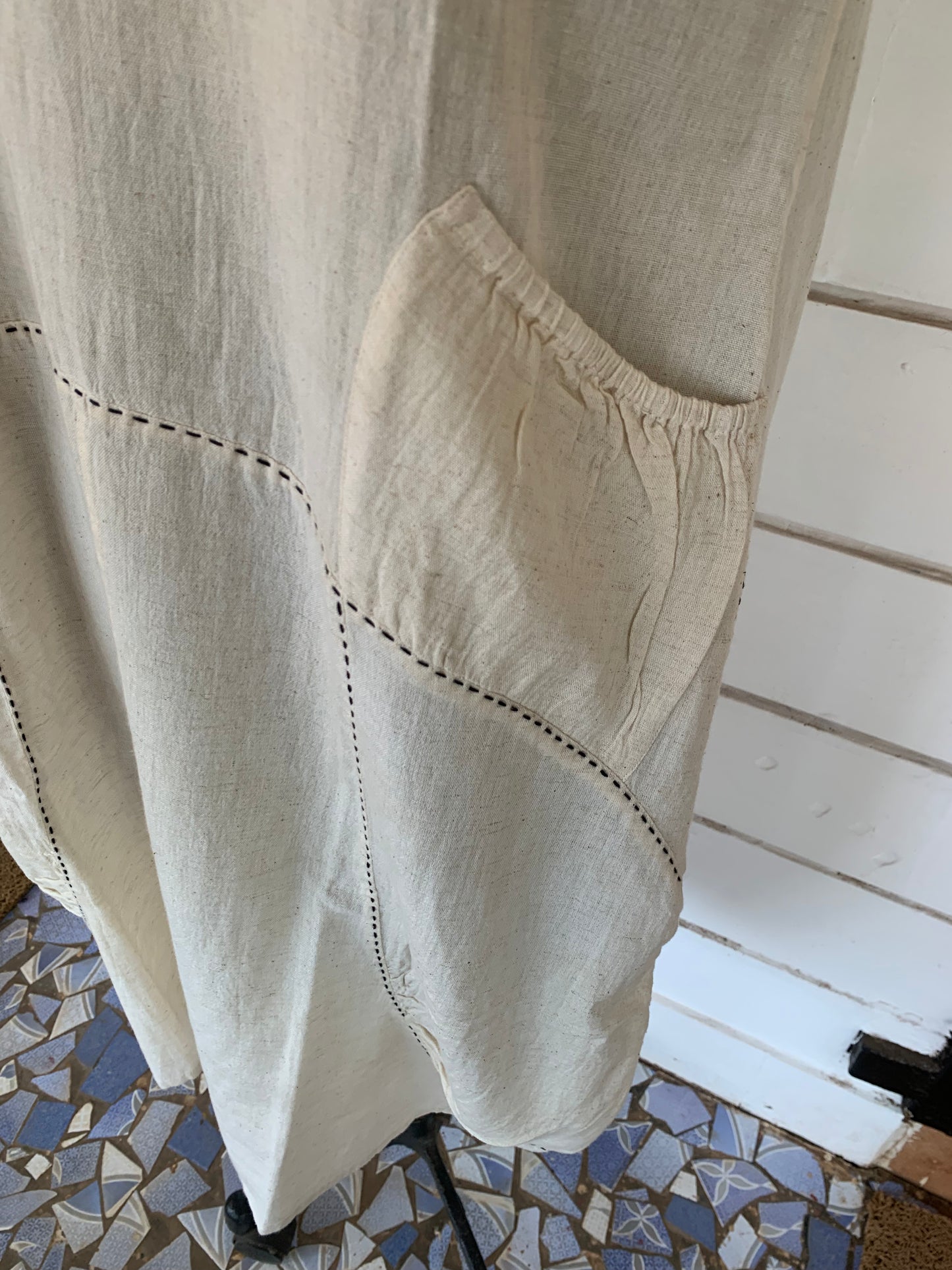 Off White Julia Dress with Black Kanta Stitches