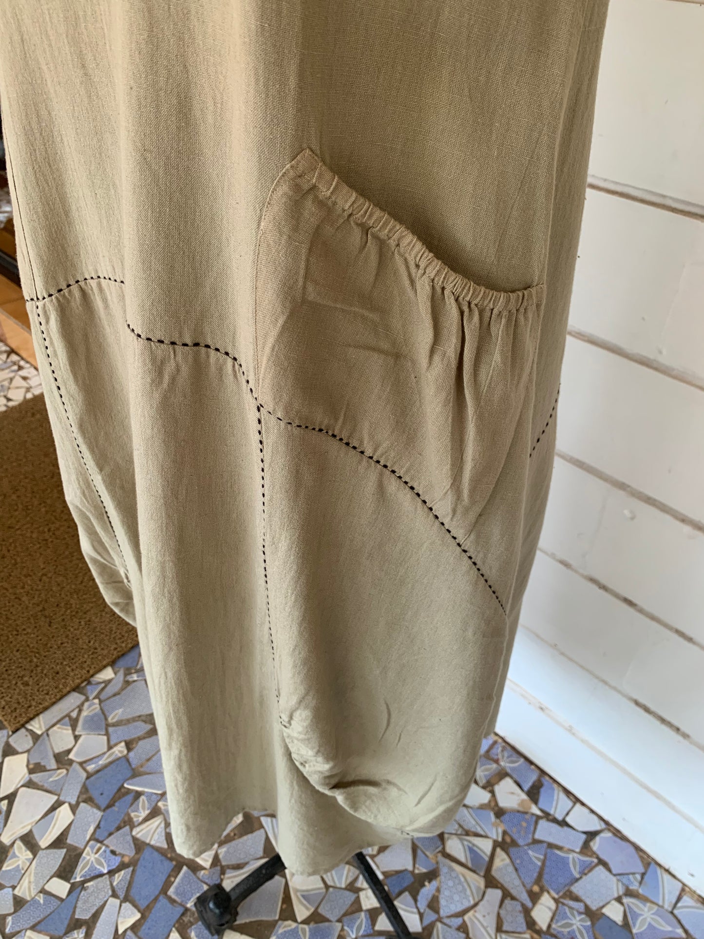 Beige Julia Dress with Red Kanta Stitches