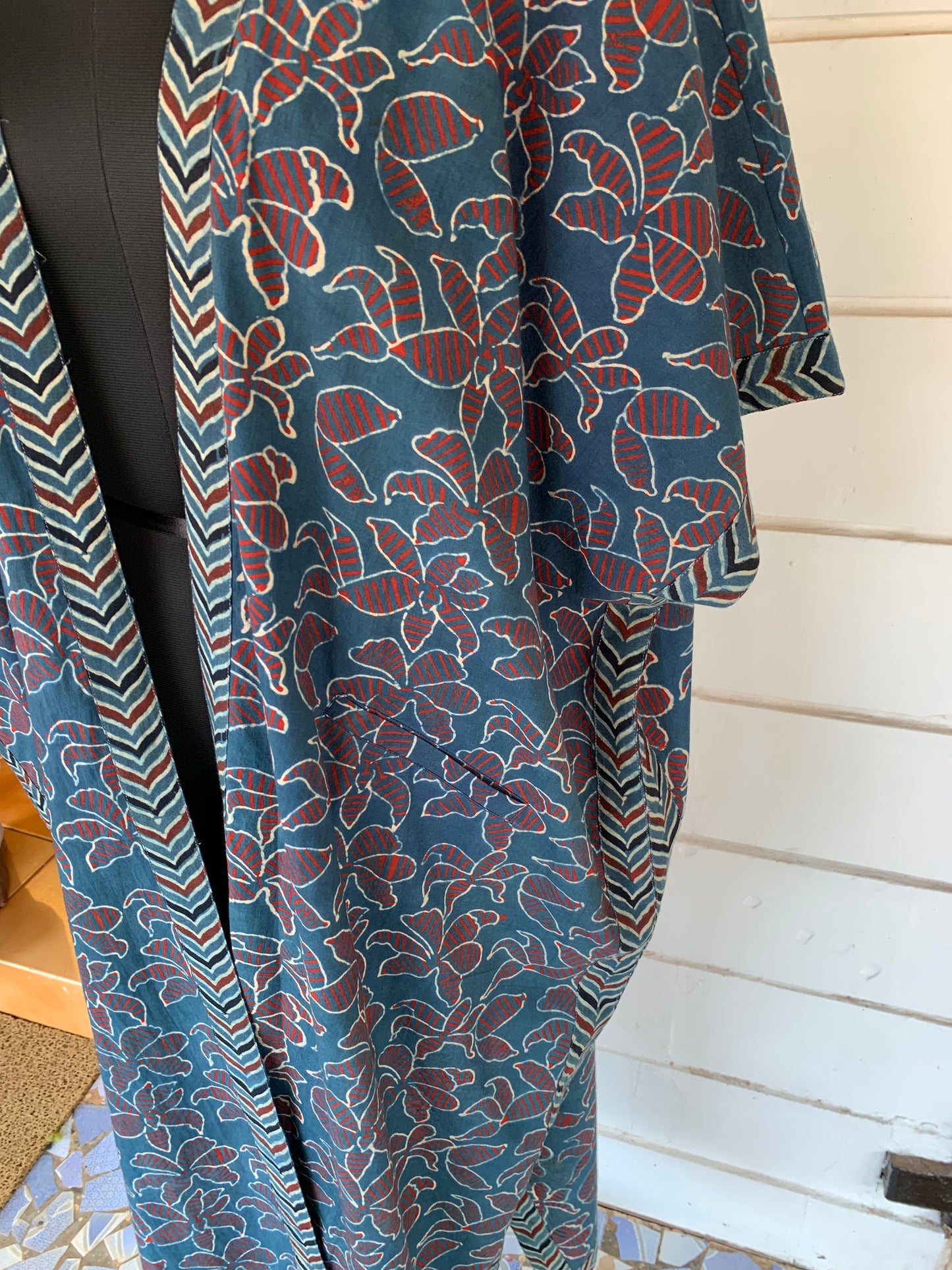 Blue Ajrakh Block Print Kimono Shrug with Pockets