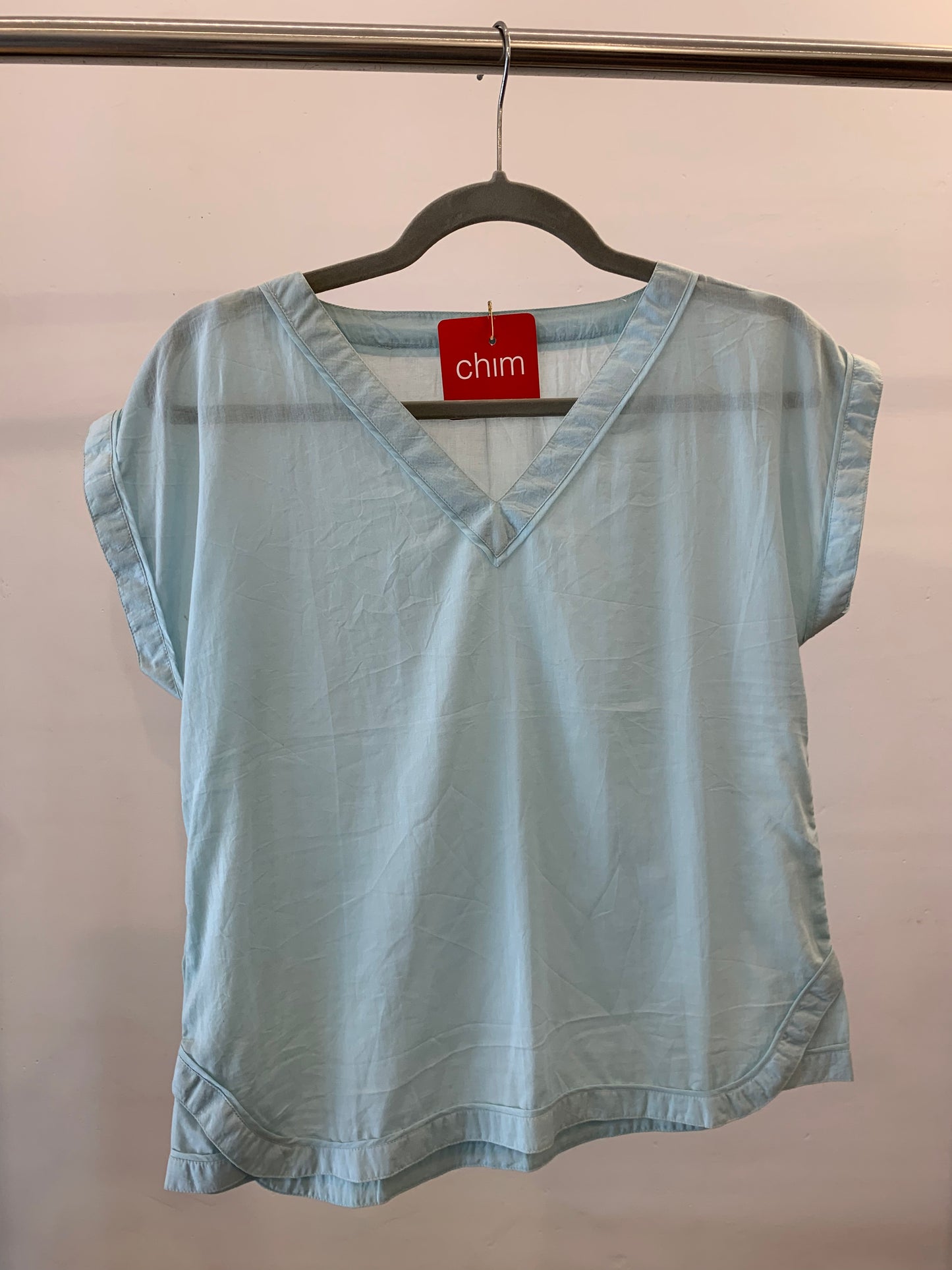 Light Blue V-Neck Kimono Top
