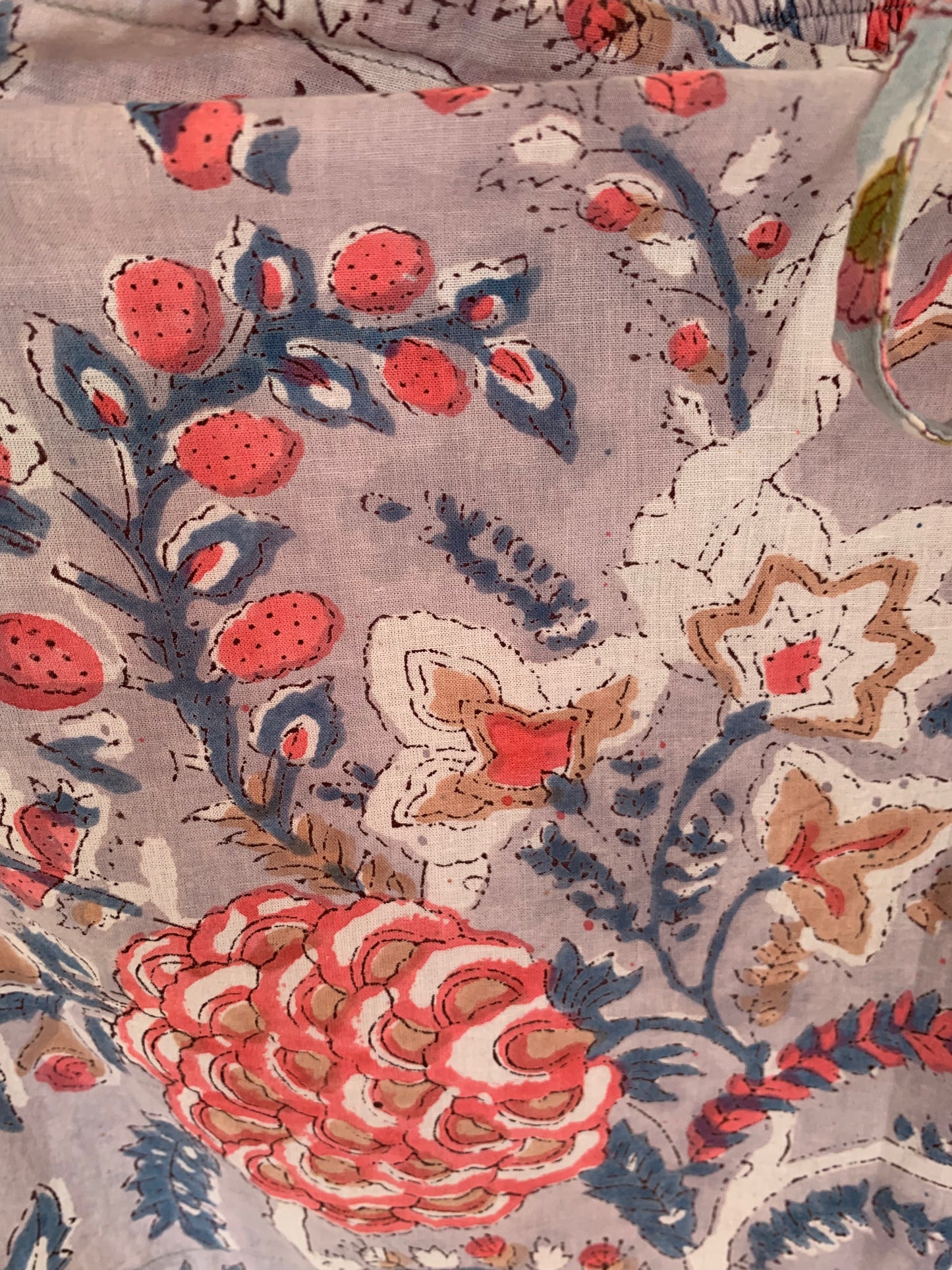 Pink Floral Hand Block Print Kochi Shorts