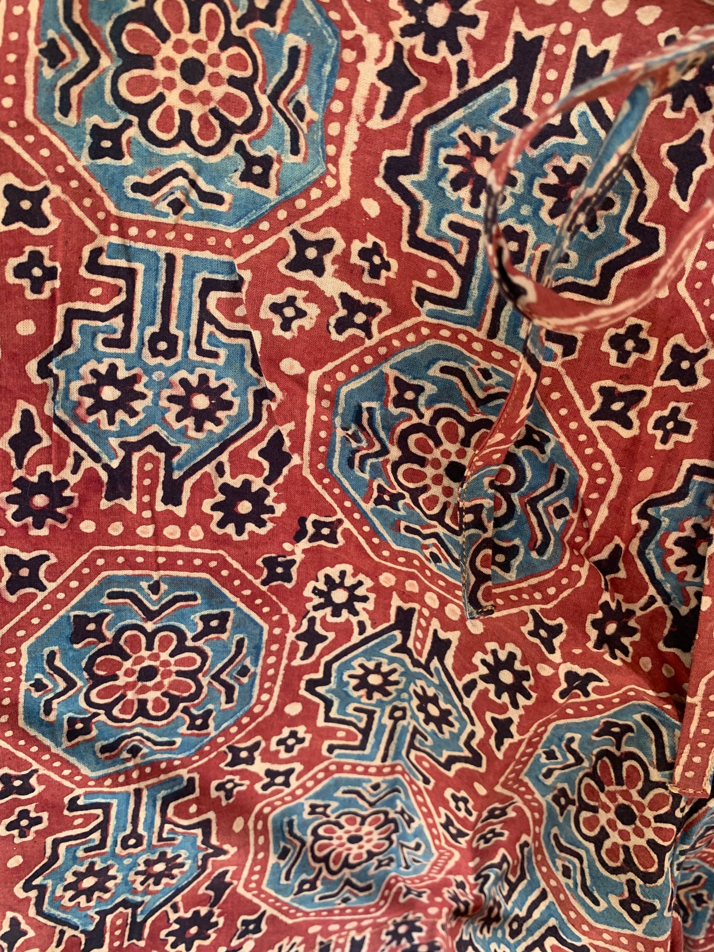 Red Geometric Floral Hand Block Print Kochi Shorts