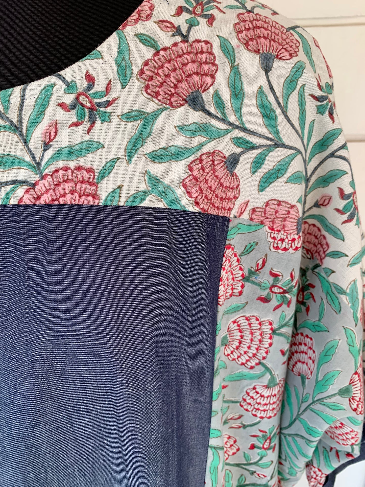 Floral Nandi Patch Dress | Denim and Floral Block Print