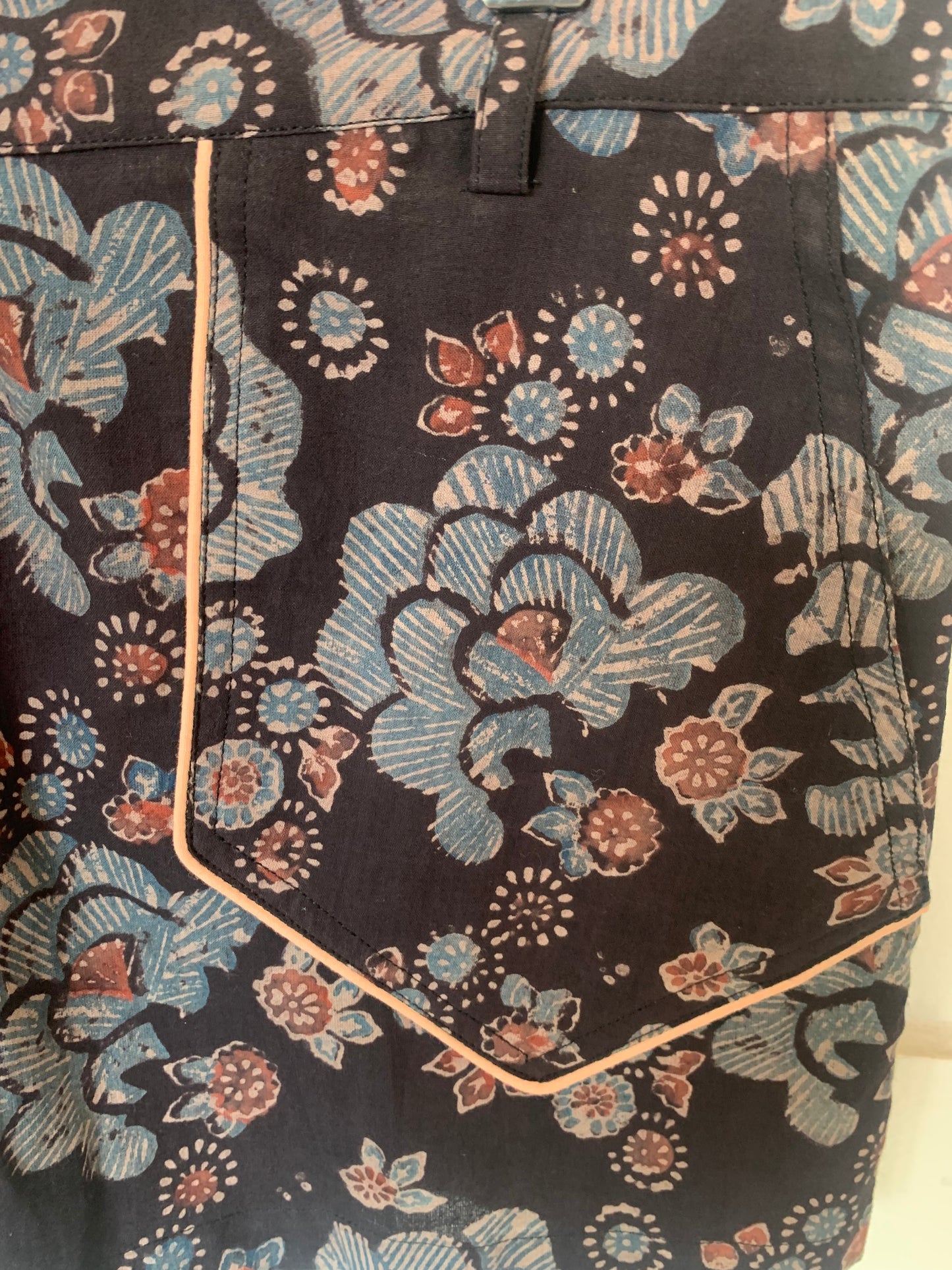 Black Floral Hand Block Print Palolem Shorts