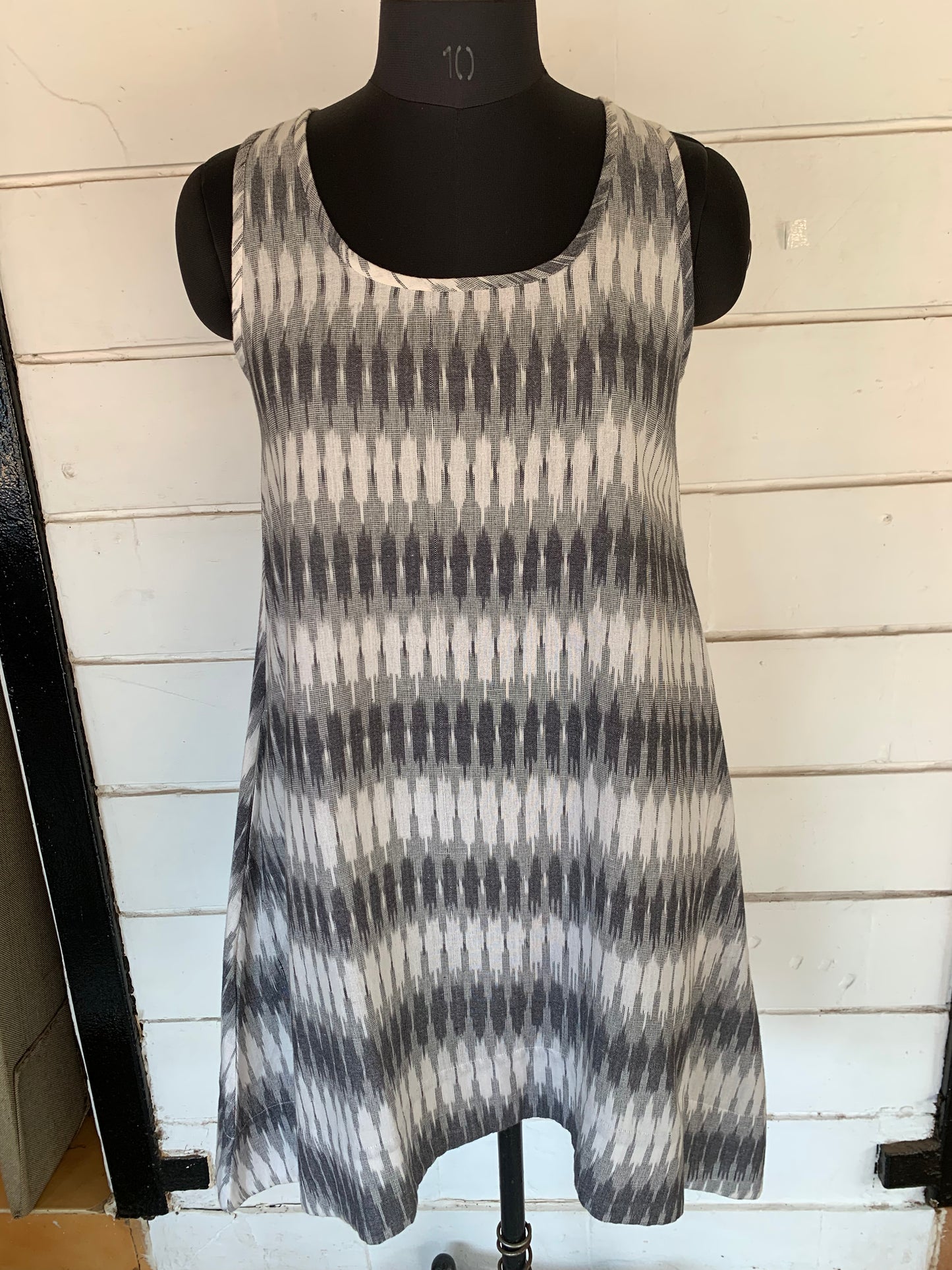 Gray Geometric Ikat A-Line Dress