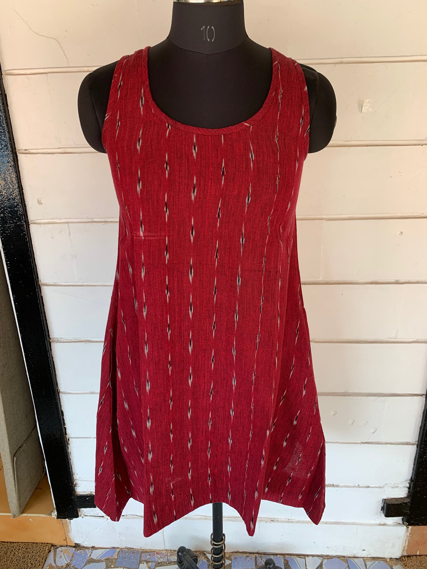Red Stripe Ikat A-Line Dress