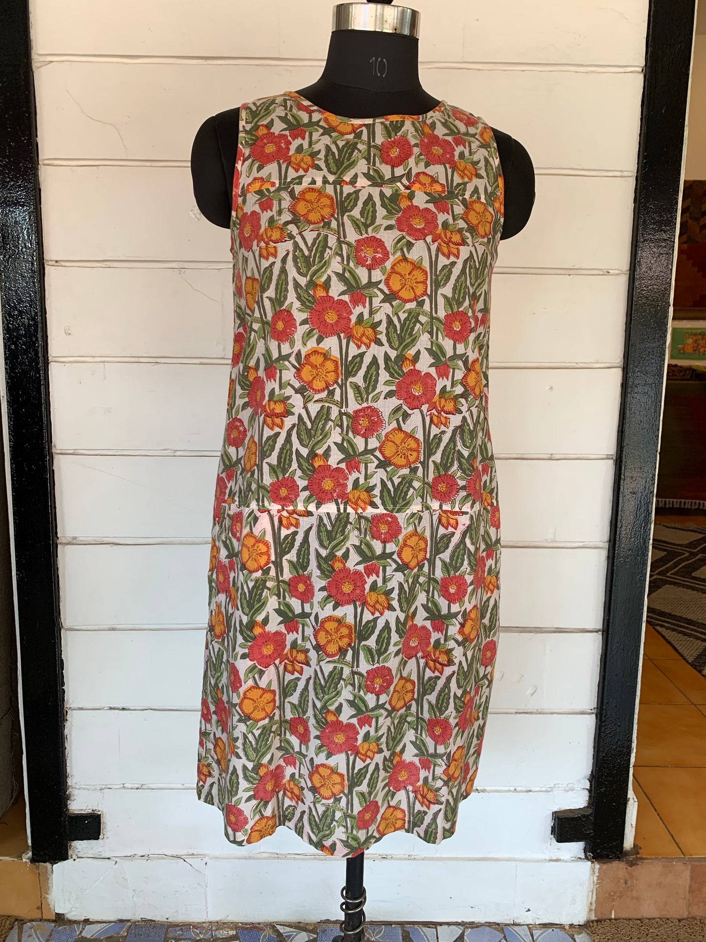 White Floral Hand Block Print Alice Dress