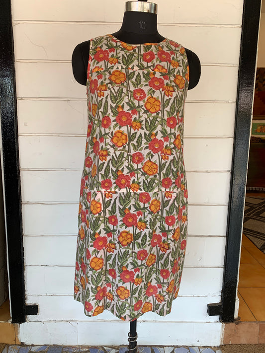 White Floral Hand Block Print Alice Dress