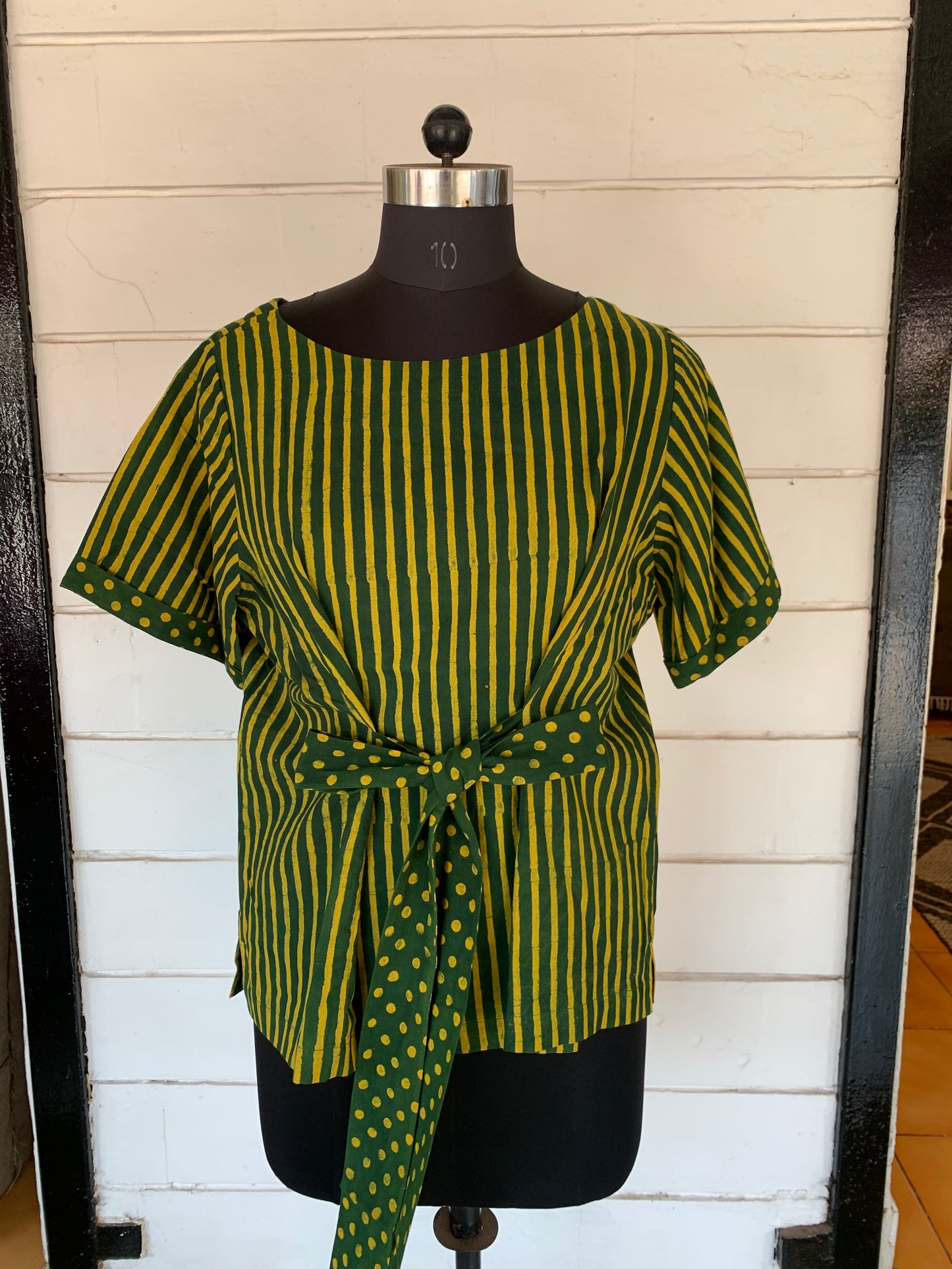 Green & Yellow Striped Bella Boxy Top