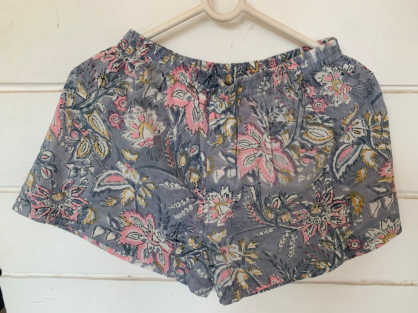 Gray Floral Hand Block Print Boxer Shorts