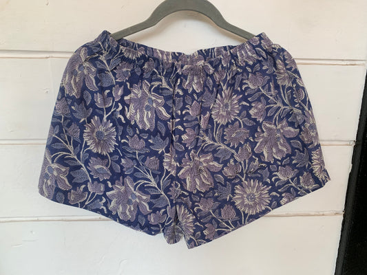 Blue Floral Hand Block Print Boxer Shorts