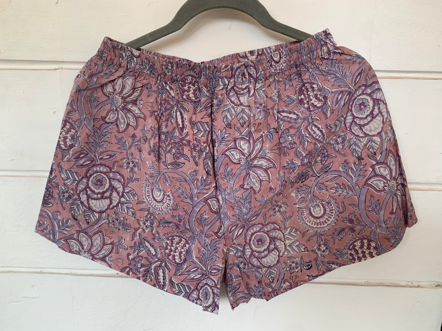 Purple Floral Hand Block Print Boxer Shorts