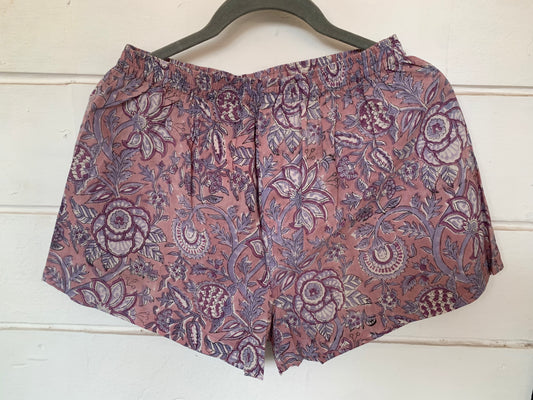 Purple Floral Hand Block Print Boxer Shorts