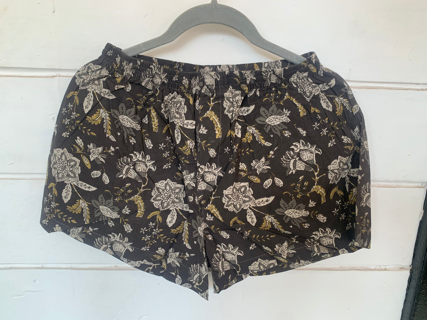 Black Floral Hand Block Print Boxer Shorts