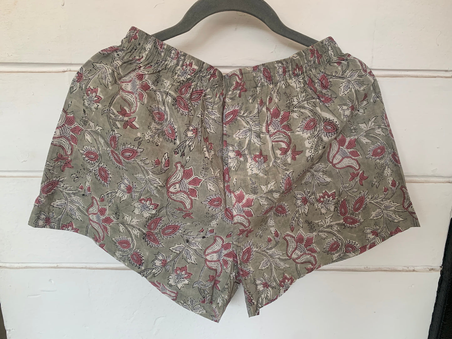 Sage Green Floral Hand Block Print Boxer Shorts
