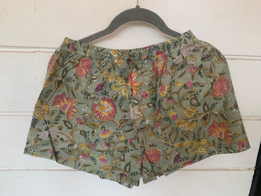 Green Floral Hand Block Print Boxer Shorts