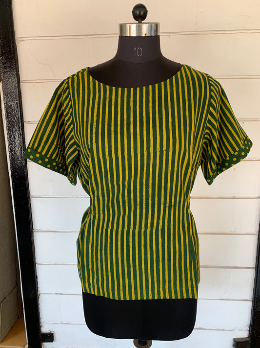 Green & Yellow Striped Bella Boxy Top