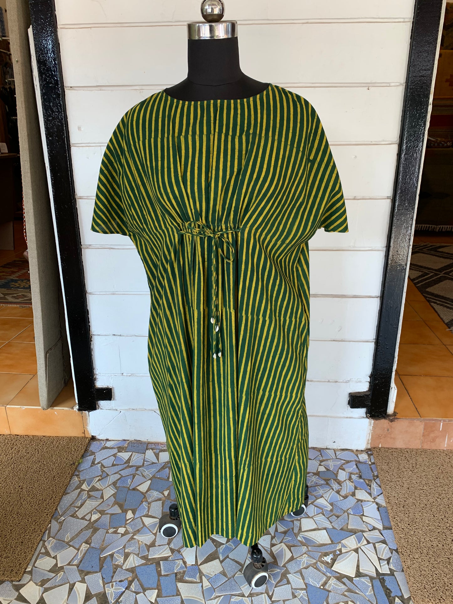 Green & Yellow Vertical Stripes Diva Dress