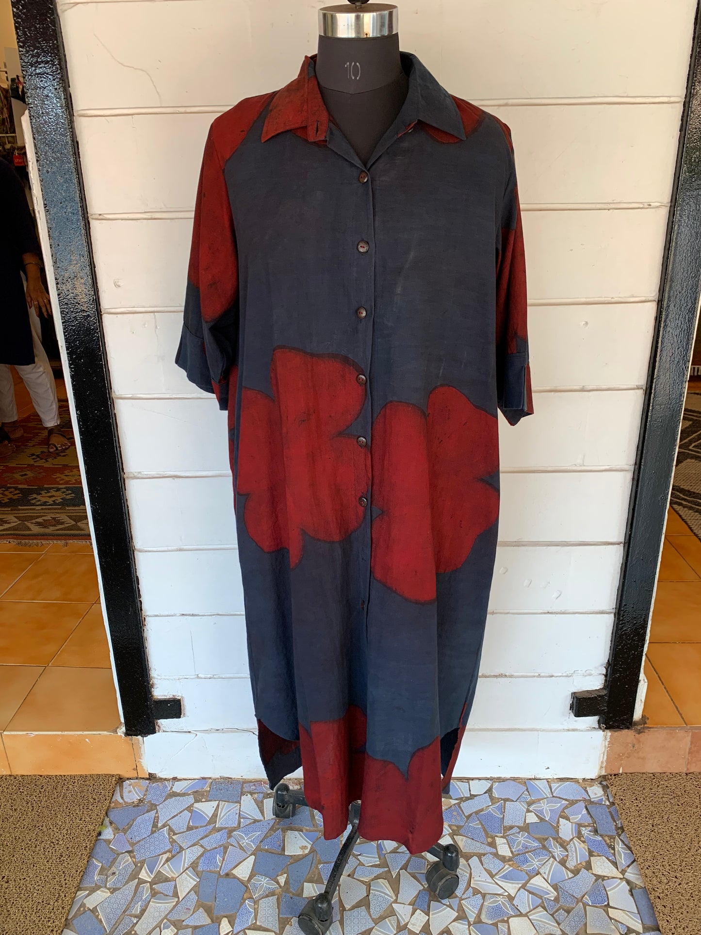 Red & Blue Djellabia Dress | Long Sleeve Shirt Style