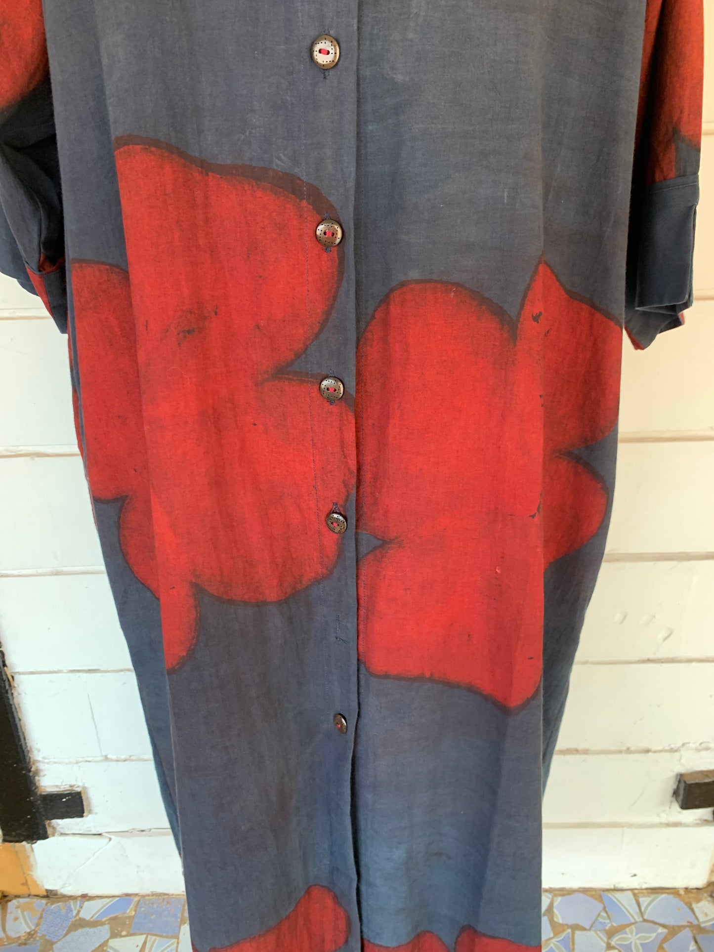 Red & Blue Djellabia Dress | Long Sleeve Shirt Style