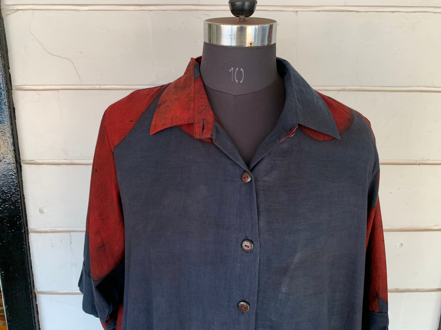 Red & Blue Djellabia Dress | Long Sleeve Shirt Style