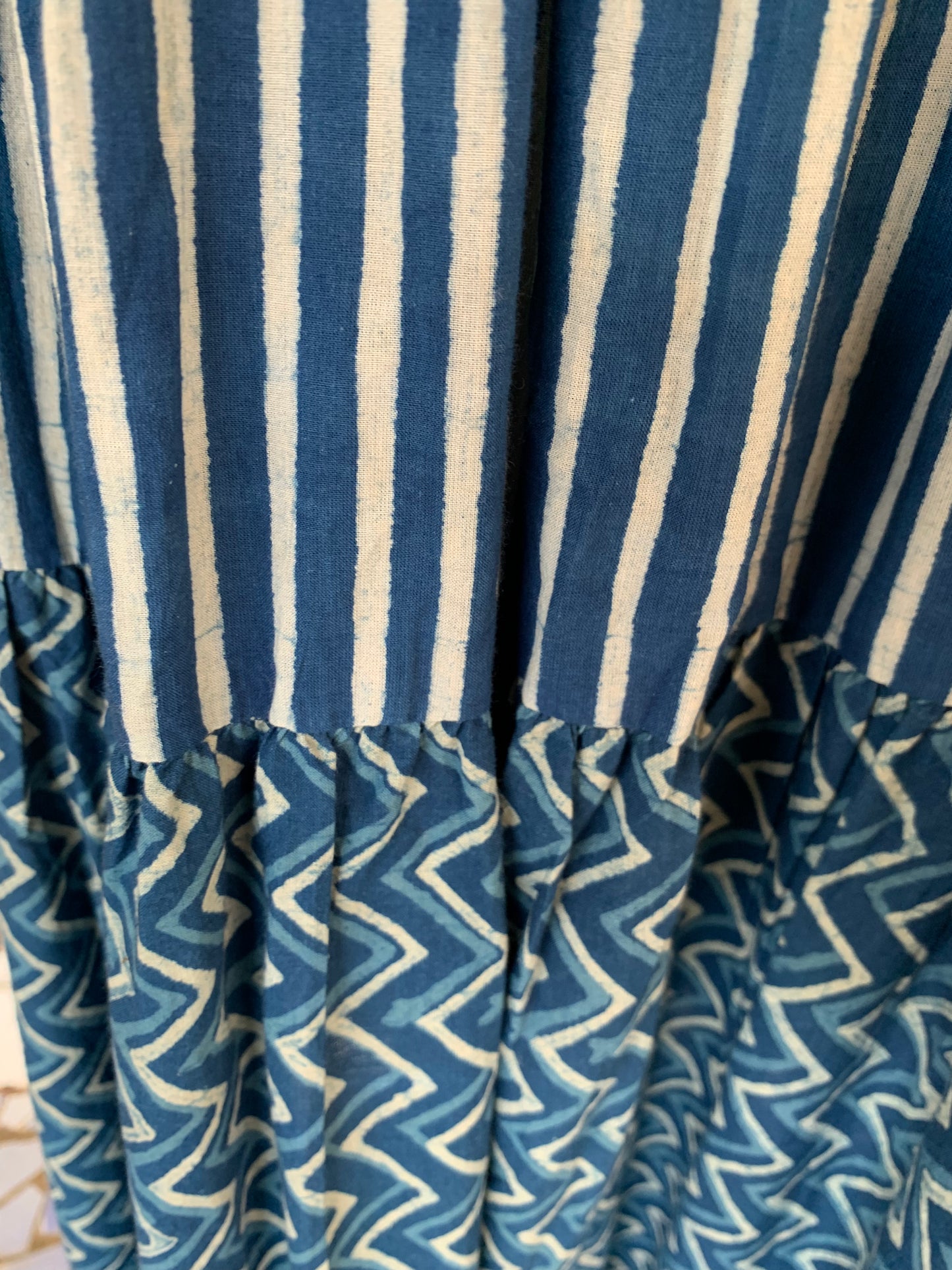 Blue Hand Block Print Donna Dress with Polka Dots