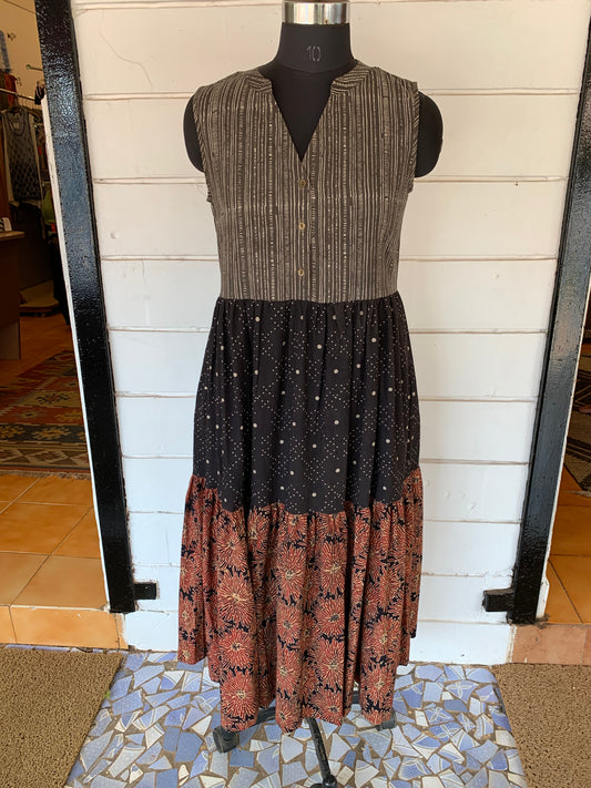 Grey Hand Block Print Donna Dress with Polka Dots