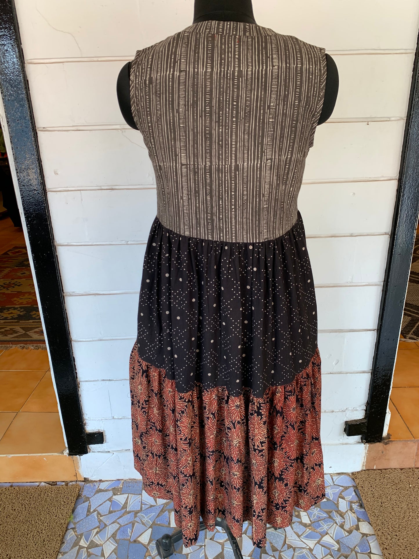 Grey Hand Block Print Donna Dress with Polka Dots