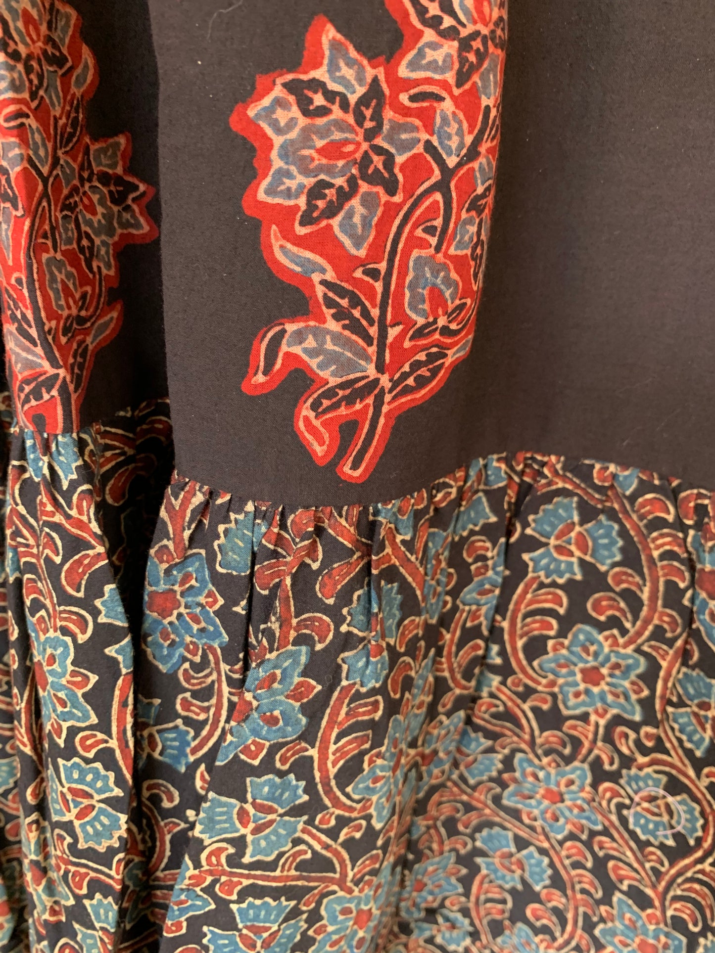 Black Hand Block Print Donna Dress with Polka Dots