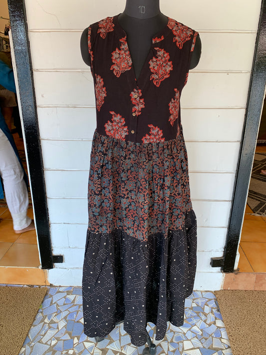 Black Hand Block Print Donna Dress with Patterns Design
