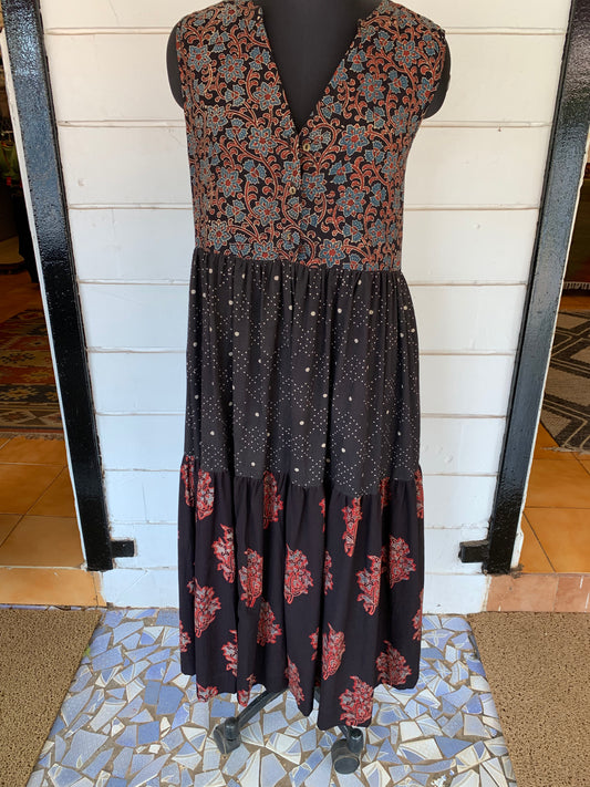 Black Hand Block Print Donna Dress with Patterns Design