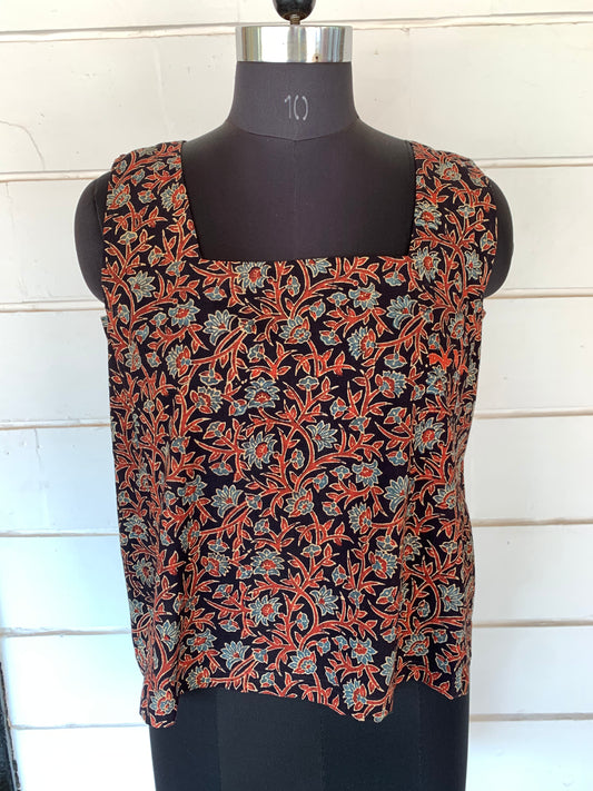Red Floral Sleeveless Donna Top