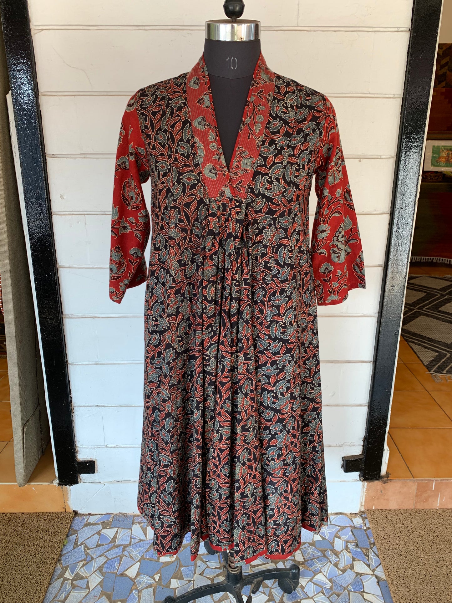 Printed Black & Orange Farzana Dress with Sleeves