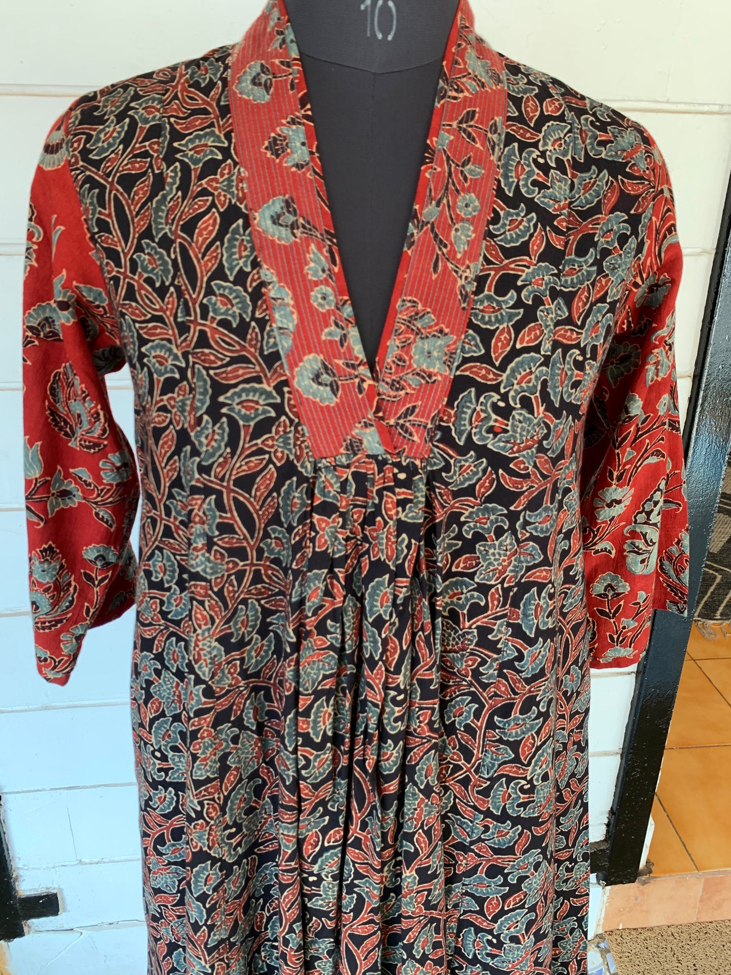 Printed Black & Orange Farzana Dress with Sleeves