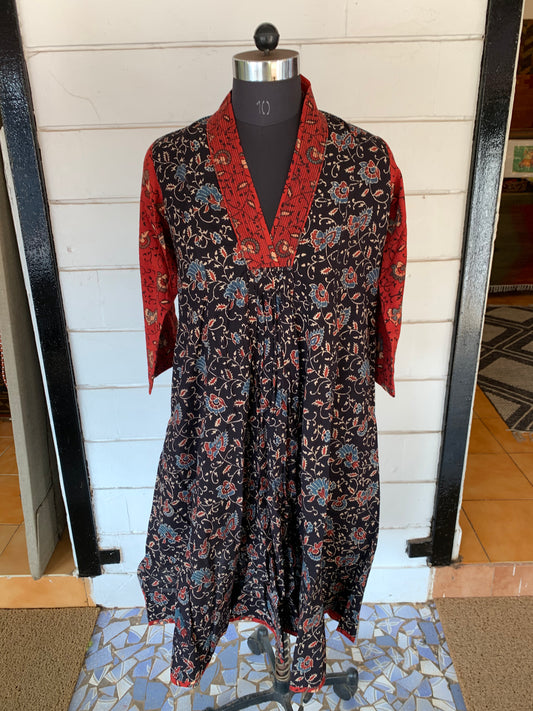 Black & Blue Printed Farzana Dress with Full Sleeves