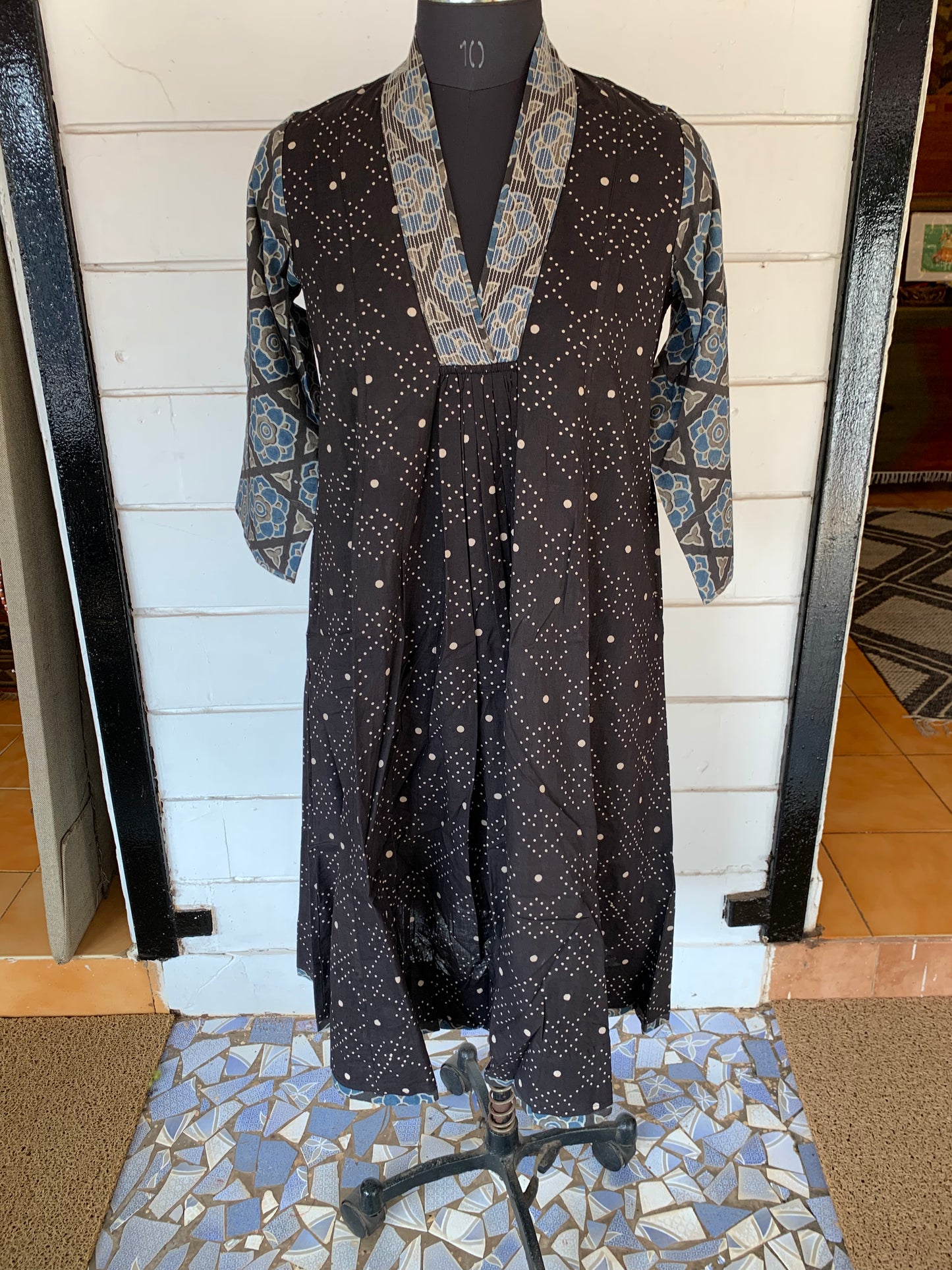 Black Printed Farzana Dress with Polka Dots Sleeves