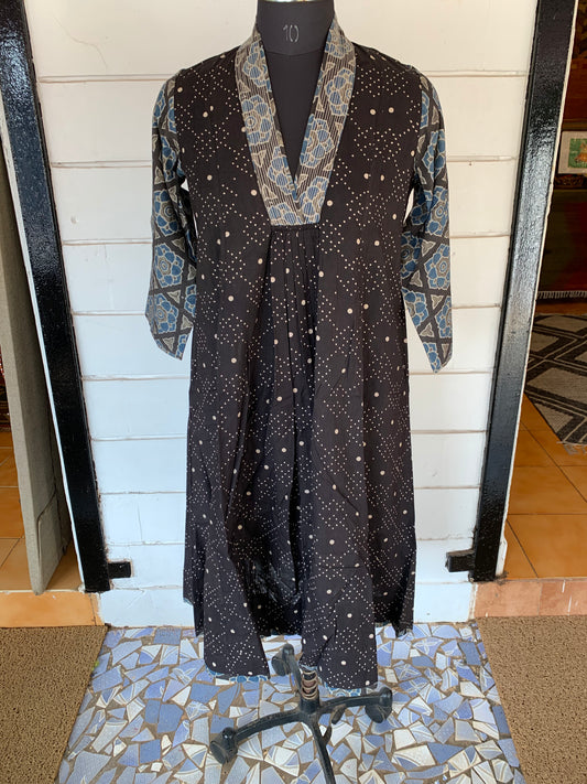 Black Printed Farzana Dress with Polka Dots Sleeves