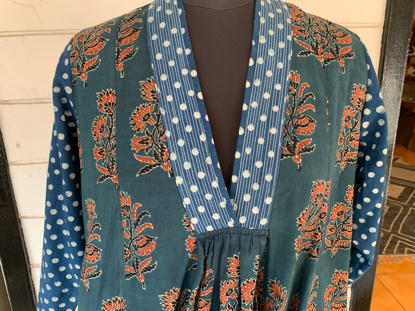 Orange Flowers Print Farzana Dress with Polka Dots Sleeves