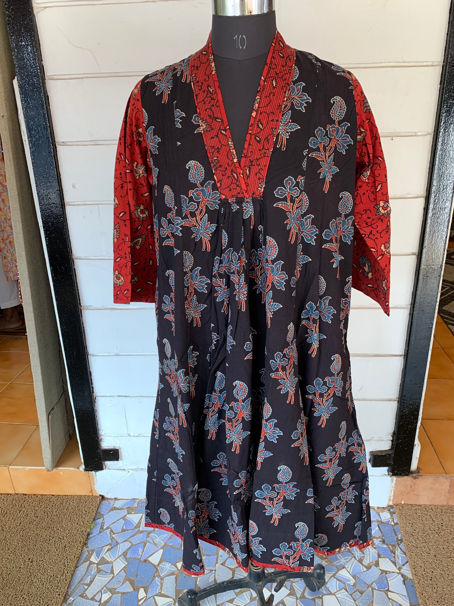 Black Farzana Dress with Red Polka Dots Sleeves