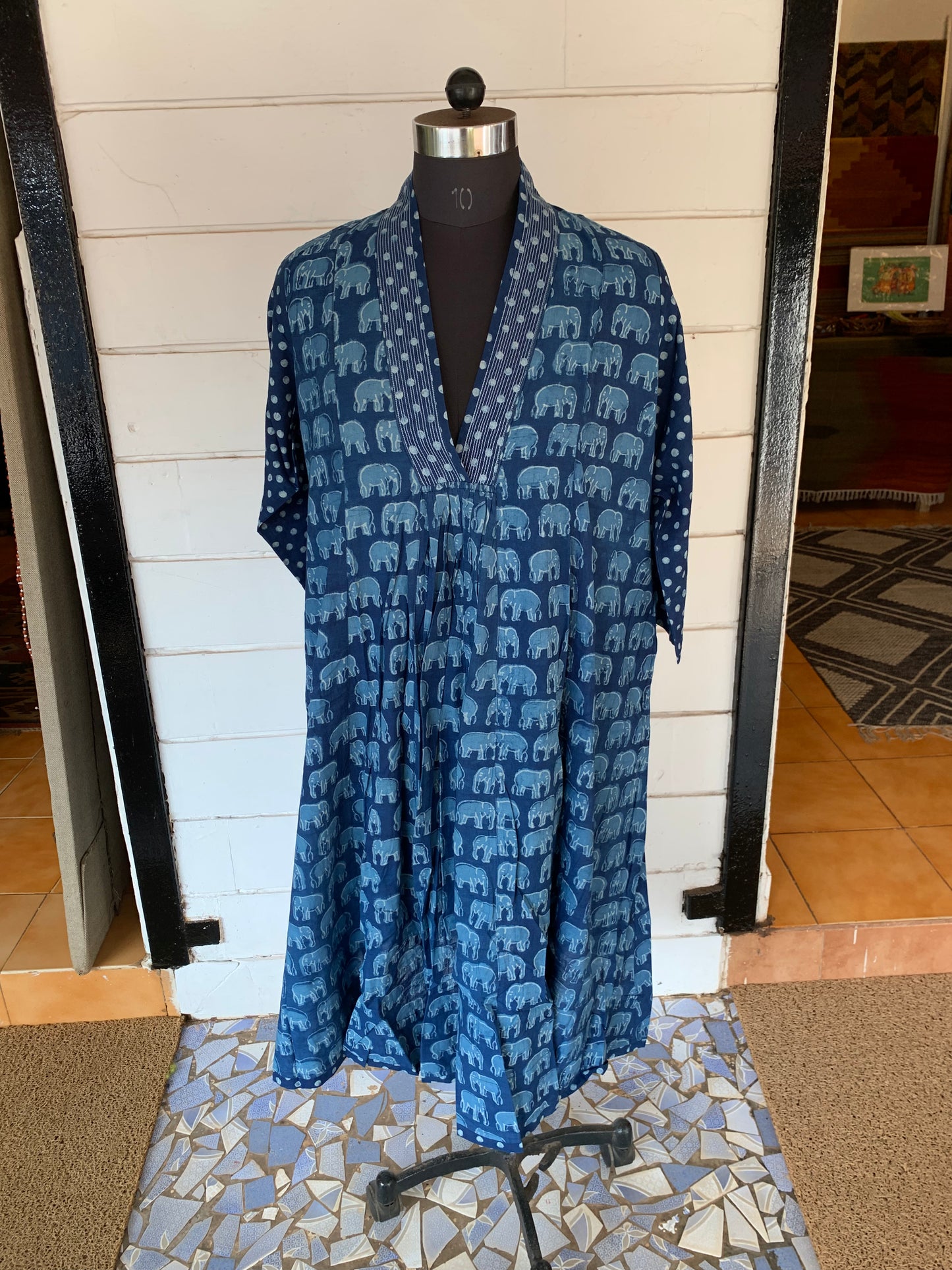 Blue Farzana Dress with Polka Dots Sleeves