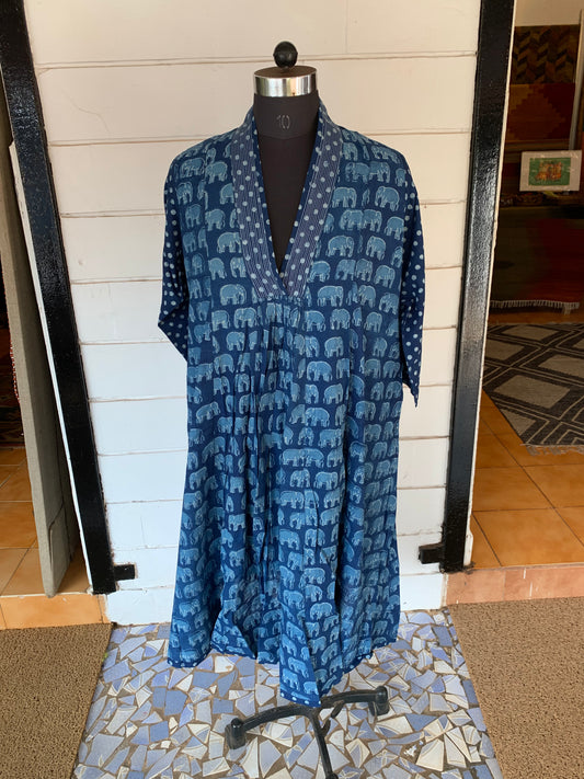 Blue Farzana Dress with Polka Dots Sleeves