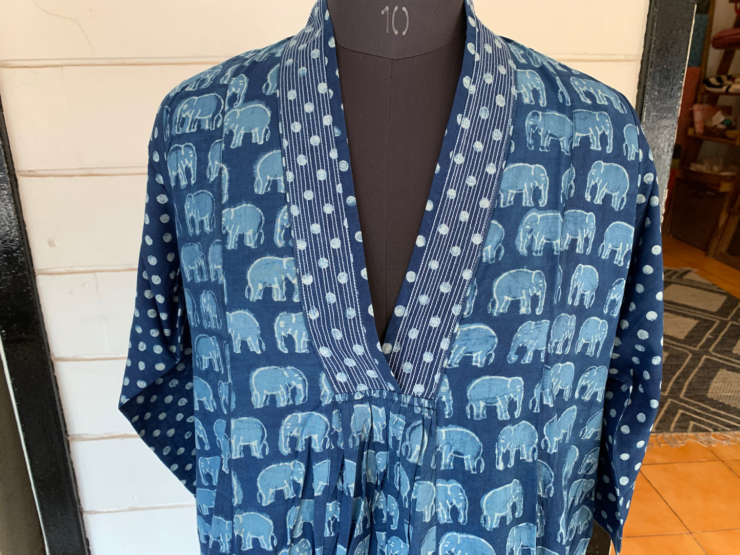 Blue Farzana Dress with Polka Dots Sleeves